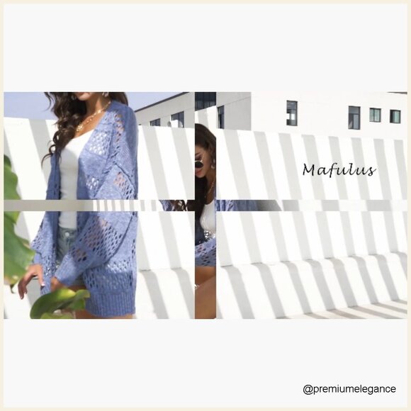 Oversized Crochet Cardigan Kimono Boho Long Sleeve Lightweight Knit Sweater - Picture 6 of 7